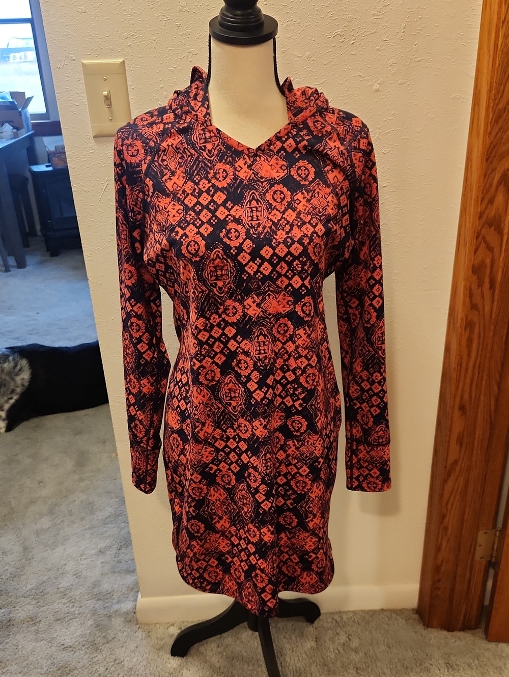 Title Nine Coral & Navy Hooded Long-Sleeve Knit Dress